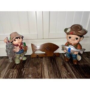 Vintage handmade fisherman ceramic decor lot gift for dad bundle